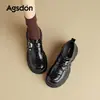 Mocasines Augu Shiden de Suela Gruesa para Mujer 2026 Otoño Nuevo Estilo Zapatos Casuales Cómodos Zapatos de Cuero Estilo Británico Negros