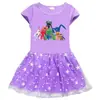 Chegada Nova 2023 Estilo Coreano Vestido de Menina Manga Meia Manga Verão Desenho Animado Estrela de Menina Renda Manga Curta Vestido de Princesa