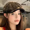 Boné Retro de Veludo Japonês para Mulheres, Boné Versátil para Afinar o Rosto Outono e Inverno, Boné de Pintor à Prova de Vento e Quente para Uso Externo