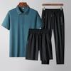 Conjunto deportivo de verano para papá, de seda de hielo, de secado rápido, transpirable, para mediana edad, informal, polo, manga corta, pantalones, conjunto de tres piezas