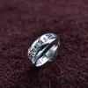 Anel Novo de Prata Esterlina S925 com Seis Caracteres Verdadeiros Anel Ajustável Simples Versátil Tendência Personalidade Retrô para Homens e Mulheres