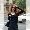 Blusa de Tricô Manga Longa Gola V Patchwork Color Block Francesa para Mulheres Outono Inverno Suéter Curto Slim Roupa de Baixo Blusa Floral