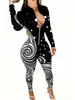 Mono de Nuevo Estilo Transfronterizo Ajustado para Mujer con Estampado Digital 3D, Mono Casual y Único de Estilo Urbano con Cremallera