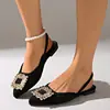 Sandálias fechadas com fivela quadrada de strass transfronteiriça para mulheres, sapatos de salto alto elegantes estilo francês de bico fino, novidade outono 2026
