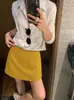 Súper recomendable! Falda culotte de lino con doble raja para mujer, verano, nueva, de cintura alta, adelgazante, anti-exposición, línea A, falda corta