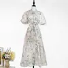 Australia Toma Real Vestido Midi Estampado Literario Retro Trabajo Pesado Bordado Mangas Abullonadas Vestido de Hada Vestido de Verano Ceñido a la Cintura