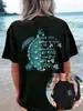 Camiseta Gráfica de Tortuga Marina para Mujer Rosa Estampado de Letras del Océano Manga Corta Verano Casual