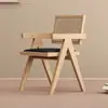 Silla de Comedor de Madera Maciza para el Hogar, Silla Chandigarh Estilo Mediados de Siglo, Silla con Reposabrazos Suaves Estilo Wabi-Sabi, Silla de Ratán para Ocio