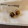Pendientes Colgantes Populares de Piedra Ojo de Tigre Aguja de Plata Maillard Retro Elegantes Versátiles Pendientes de Lujo Accesible Pendientes de Gama Alta para Mujeres