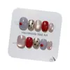 [Cuadros de Color Contrastante] Estilo Chica Dulce Cuadros Rosas y Azules Lunares Manicura Lunares Rojos Brillantes Uñas Portátiles Hechas a Mano para Blanqueamiento Diario