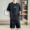 Conjunto Casual Tie-Dye de Seda Gelada Modal Masculino Verão Leve Manga Curta Conjunto de Roupas Roupa Esportiva Verão