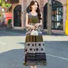 Vestido de algodão e seda plus size super emagrecedor e que valoriza a silhueta, estilo novo para usar por cima, vestido casual A-line floral sem mangas solto e jovial