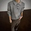 Tricô Masculino de Inverno Gola Polo Estilo Old Money Cinza Cleanfit Bonito High-End Pulôver Solto