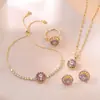 Collar para Mujer Ins Trendy Tiktok Set de Cuatro Piezas Pendientes Giratorios Anillo Collar de Acero de Titanio Cadena para Clavícula Moda Circonita Microincrustada