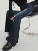 Jeans Flares Elásticos Slim-Fit de Cintura Alta com Design Único para Mulheres, Comprimento Estendido, Qualidade de Exportação