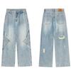 Muxi Roupas Primavera Novo Estilo de Rua Americano Tendência Design Solto Vazado Jeans de Perna Reta de Alta Qualidade