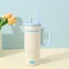Taza aislada fría y caliente de gran capacidad para coche, a prueba de fugas con pajita y asa, taza de hielo de lujo de alta gama para desplazamientos al aire libre