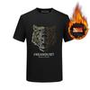 Camiseta de estación europea para hombre, de manga corta, de alta gama, con cabeza de tigre de diamantes de imitación y forro polar, para otoño e invierno, nueva ropa holgada, camisa de fondo para hombre
