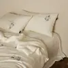 Juego de cuatro piezas de colcha de verano refrescante de Tencel lavado a la arena, colcha de aire acondicionado, pieza individual de colcha refrescante de seda helada, adecuada para camas individuales o dobles, lavable a máquina, colcha delgada de verano