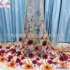 Material para vestido de noche bordado fondo grueso flor grande 3D malla transparente vestido aplique tela de encaje bordado