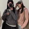 Nuevo Suéter Abrigo Casual de Punto Grueso Vintage Estilo Coreano de Invierno con Media Cremallera para Mujer, Gris de Moda Talla Única Algodón