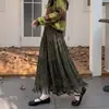 Nueva Falda Casual de Punto Hueco Otoñal para Mujer, Cintura Elástica, Plisada, Encaje con Borlas, Falda de Longitud Media