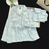 Pijama de Manga Larga para Mujer, Seda Helada de Primavera y Otoño Modelo Nuevo 2026 con Almohadillas en el Pecho, Conjunto Holgado de Ropa para el Hogar de Otoño para Mujer de Tallas Grandes