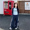 Conjunto de roupas esportivas para meninas, nova coleção de outono 2026: Camiseta de manga longa color block e calça longa de perna larga para meninas mais velhas