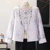 Elegante Nuevo Abrigo para Mujer Estilo Chino, Top de Jacquard Bordado Satinado de Lujo Ligero para Madres, Lujoso Top de Otoño para Mujeres de Mediana Edad