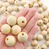 Cuentas redondas de color madera natural transfronterizas, cuentas de madera de loto para dentición, accesorios para joyería DIY, materiales para abalorios, madera natural sin procesar
