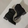 Botines Nuevos de Otoño/Invierno 2026 con Aumento de Altura Interior Tacón Grueso Botines Fruncidos Botas Retro para Mujer Botas de Moda Botas Adelgazantes para Mujer