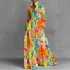 Vestido leve de luxo estilo francês para mulheres, roupas femininas transfronteiriças europeias e americanas de verão, estilo casual de férias, modelagem solta, com gola, vestido longo estampado