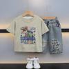 Traje de verano para niño 2025 Nuevo Guapo Moderno Ropa de verano para bebé Ropa de verano para niños pequeños Conjunto de dos piezas estilo occidental