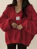 Sudadera con capucha y cuello en V con fotografía real transfronteriza para mujer, primavera y otoño, fina, nueva, estilo coreano, holgada, estilo americano, abrigo superior holgado