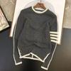 Suéter de rayas 2023 suéter abrigo de manga larga suéter cuello redondo línea gruesa otoño e invierno suéter moderno top tipo jersey para hombre
