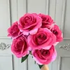 Ramo de Rosas de 9 Cabezas, Rosa Artificial de Múltiples Cabezas, Decoración Floral para Mesa de Boda, Flor de Seda, Fabricante Mayorista de Exportación
