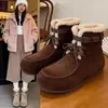 Botas de nieve de felpa estilo noreste para mujer, nueva colección de invierno 2026, forradas de polar, cálidas, botines con cordones, hacen que los pies parezcan más pequeños, zapatos de algodón para mujer