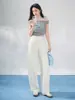 Estilo Nuevo Primavera y Verano Pantalones Casuales Largos de Algodón Suelto Mochi Rice con Forma Curva Versátiles de Forma Arqueada Que Cubren el Cuerpo y Te Hacen Ver Más Delgado con un Efecto de Caída Pantalones de Pierna Ancha