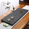 Bandeja de Chá Dourada Preta Natural e Pedra Doméstica Simples Tamanho Grande Pequeno Mar de Chá Pedra Estilo Chinês Sala de Estar Conjunto de Chá Kung Fu Bandeja de Mesa