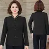 Nueva moda de otoño ropa estilo chino para mamá: Camiseta base de cuello alto, camiseta retro adelgazante, top de manga larga para mujeres de mediana edad y mayores