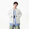 Moletom Listrado Pesado Estilo Americano Falso Duas Peças para Homem, Jaqueta Cardigan com Gola Alta para Primavera e Outono, Top Novo Estilo Chinês Estilo College