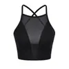 Camisola Corta Transparente de Malla con Escote Halter Bustier Hueco Negro Zeriluna