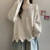 Suéter de renda estiloso com laço 3D para mulheres, nova coleção outono/inverno 2026, plus size, caimento relaxado, efeito emagrecedor e com um design de ombro que valoriza.