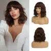 Pelucas Europeas y Americanas Transfronterizas para Mujer, Cabello Corto Rizado, Pelucas Completas Realistas de Cabello Humano, Mechas y Degradado de Cabello Sintético, Venta al por Mayor de Fábrica en Stock