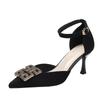 953 Pies No Cansados Tacones Altos Temperamento Viajero Ocupación Zapatos de Trabajo Punta con Hueco Zapatos Individuales Negros