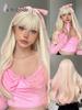 Peluca de Halloween con dopamina transfronteriza para mujer, Barbie, misma cobertura completa de cabeza, cabello largo y rizado, flequillo largo dorado, alta temperatura