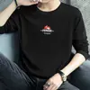 Camiseta Branca 100% Algodão Masculina Manga Longa Gola Redonda Camiseta de Algodão para Camada Inferior Camiseta Básica Tendência com Estampa de Letra da Marca