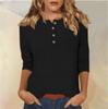 2026 Moda Casual Femenina Transfronteriza de Amazon Manga Tres Cuartos Color Sólido Botón Cuello Redondo Camiseta Superior