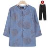 Camisa de primavera para avó, feminina, de meia-idade e mãe idosa, manga três quartos, solta, gola redonda, fina, senhora idosa, roupa de verão