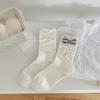 Calcetines de Punto a Cuadros con Lazo para Mujer Estilo Ballet Coreano Calcetines de Media Pantorrilla Versátiles Plisados Borde Enrollado Slouch Calcetines Sin Costuras